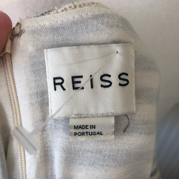 REISS Cream, Blue & Metallic Gold striped sleeveless dress - Picture 4 of 13